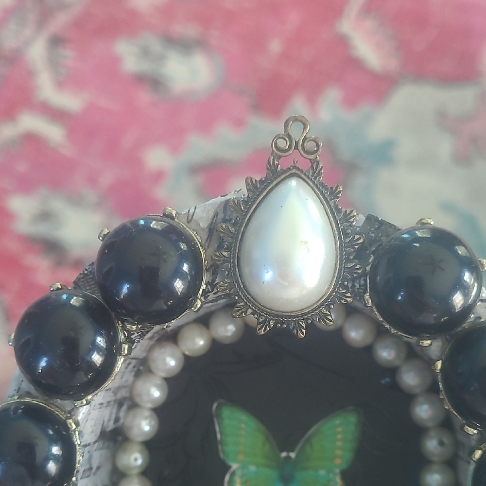 Hand Crafted Black and Green Jeweled Mixed Media Wall Accent - Picture 4 of 12